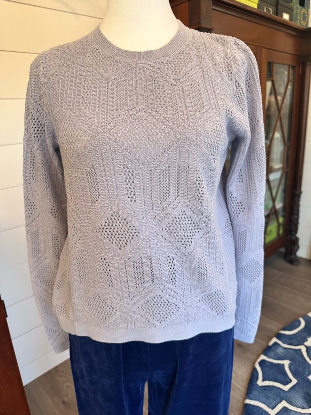 Ann Taylor Loft light lavender Open-Knit cotton Crewneck Sweater